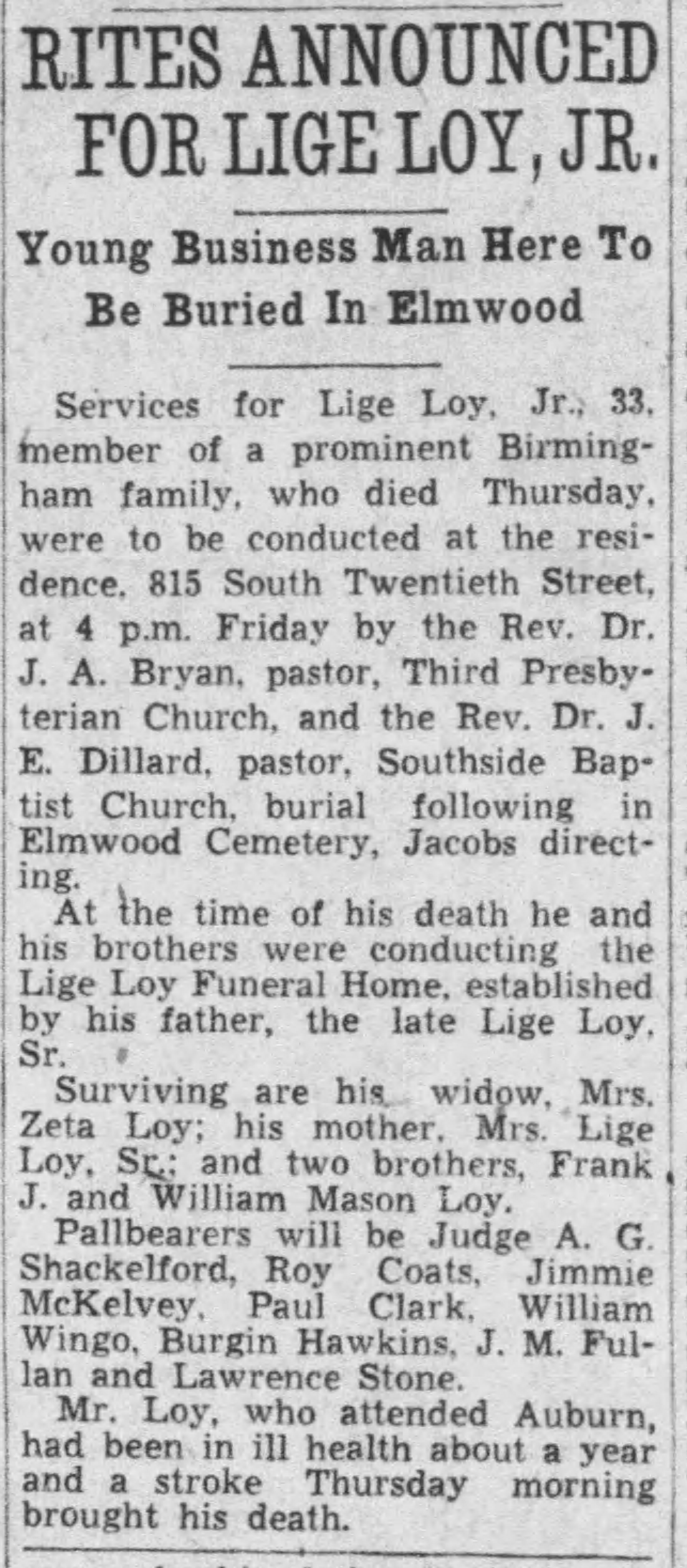 Lige Loy, Jr. obituary